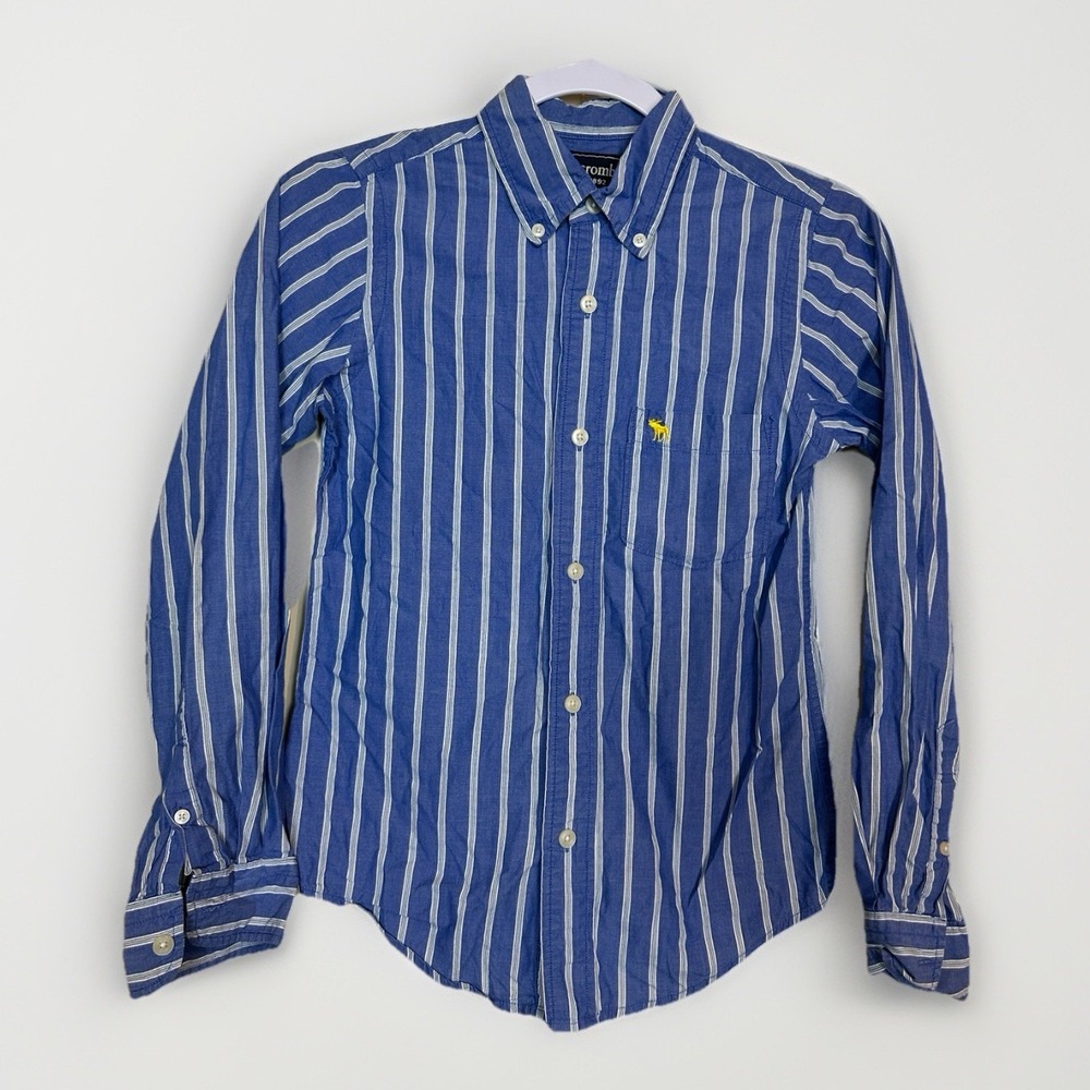 Abercrombie &  Fitch boys Button‎ Down Long Sleeve shirt blue Striped sz L Y2K